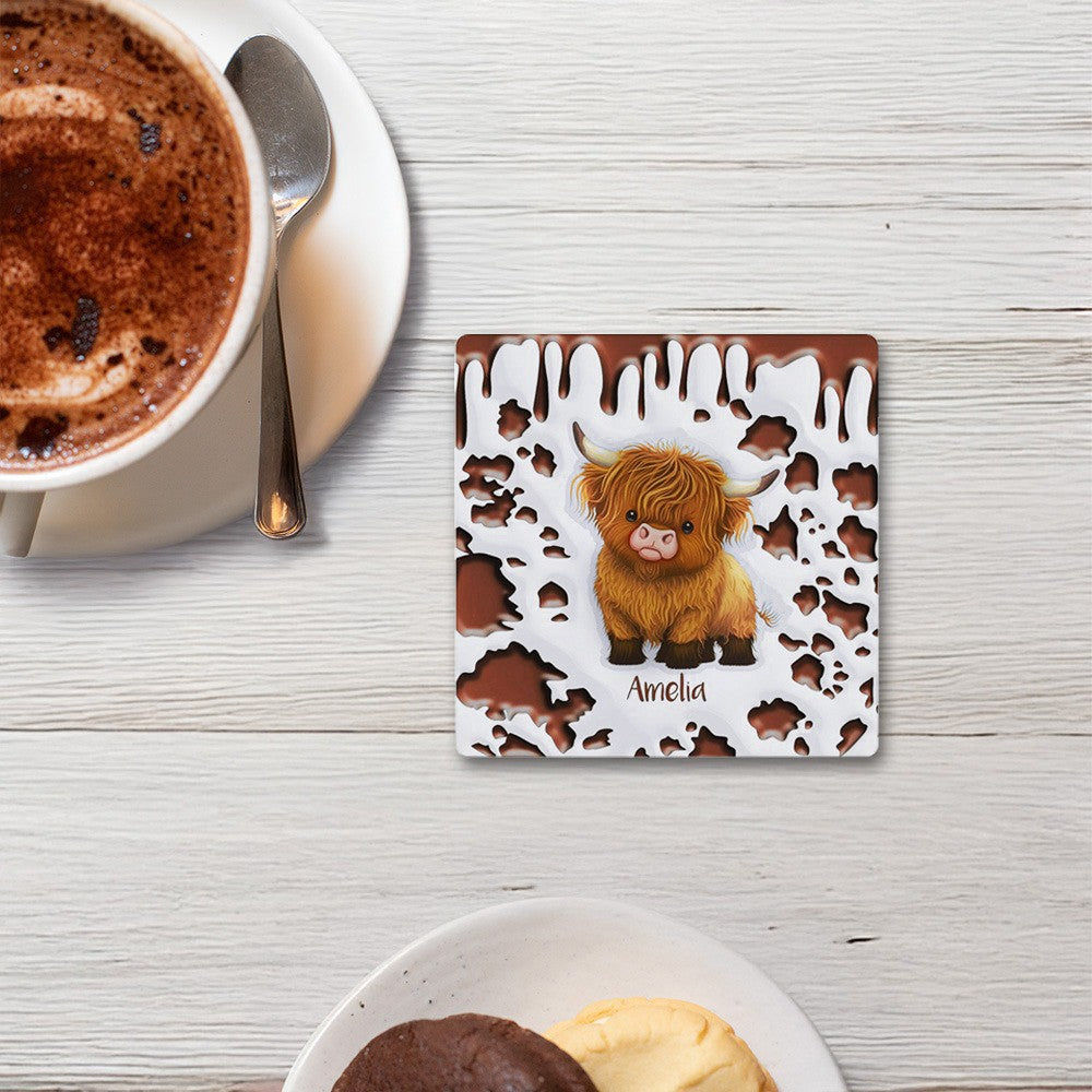Personalized Highland Cow Mug with Name, 11oz/15oz Two Tone Ceramic Coffee Tea Mug with Coaster, Birthday/Christmas Gift for Highland Cow Lovers