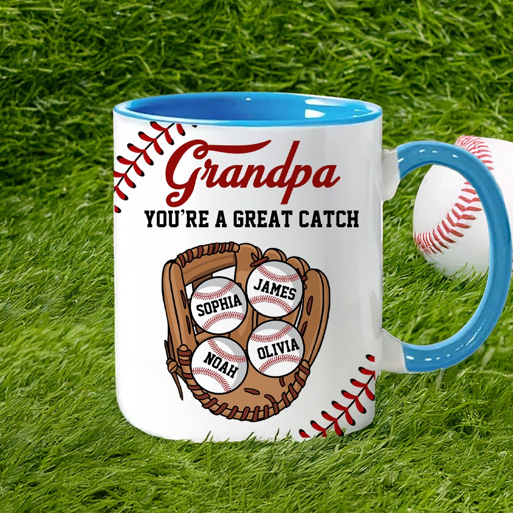 Personalized You Are a Great Catch Baseball Mug with Name, 11oz Multicolor Ceramics Coffee Tea Mug, Father's Day/Birthday Gift for Baseball Lover