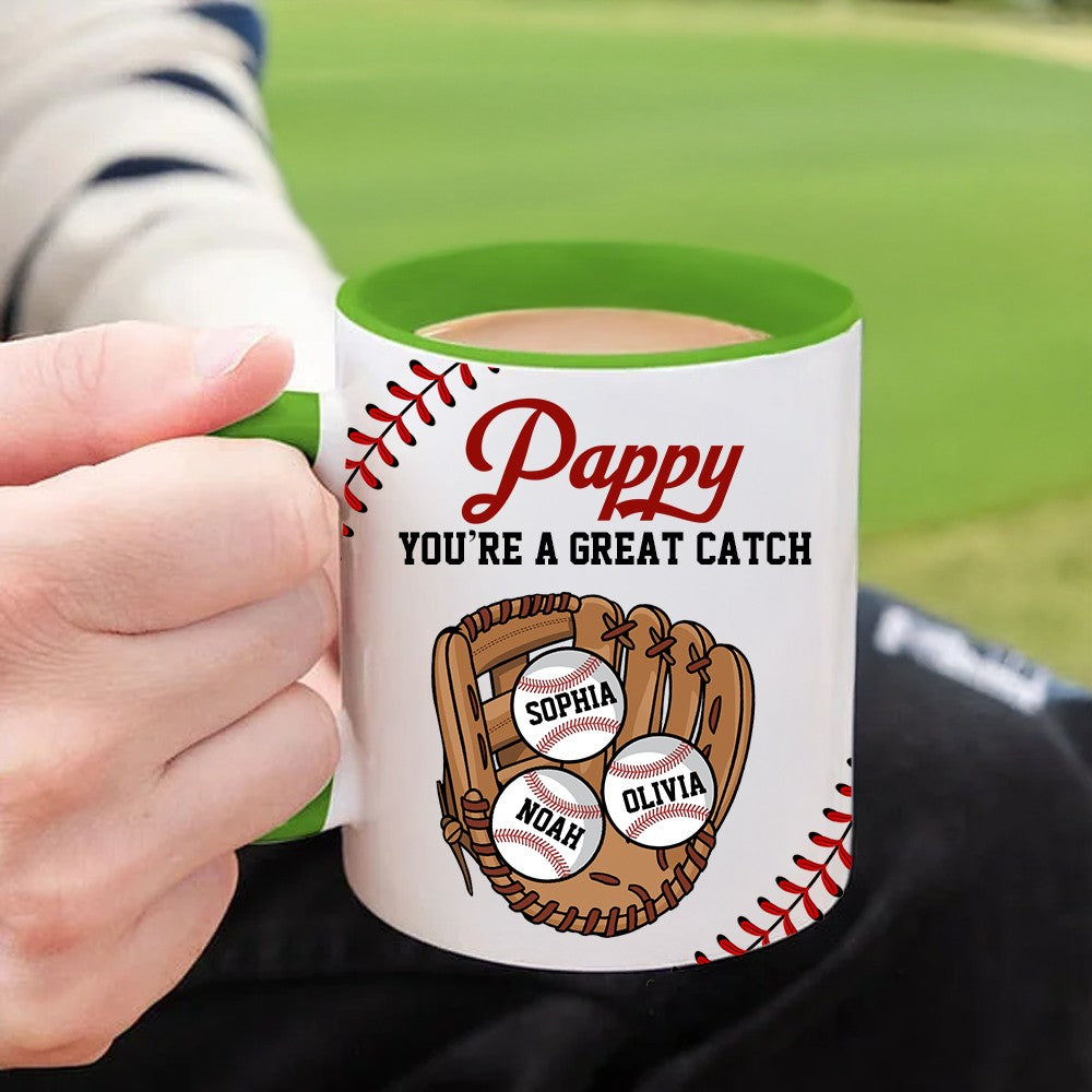 Personalized You Are a Great Catch Baseball Mug with Name, 11oz Multicolor Ceramics Coffee Tea Mug, Father's Day/Birthday Gift for Baseball Lover