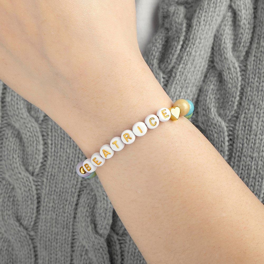 Personalized Name Beaded Pet Bracelet, Colorful Dog Name Stretchy Bracelet with Gold Bone/Heart, Pet Loss Jewelry, Memorial Gift for Pet Mom/Dad
