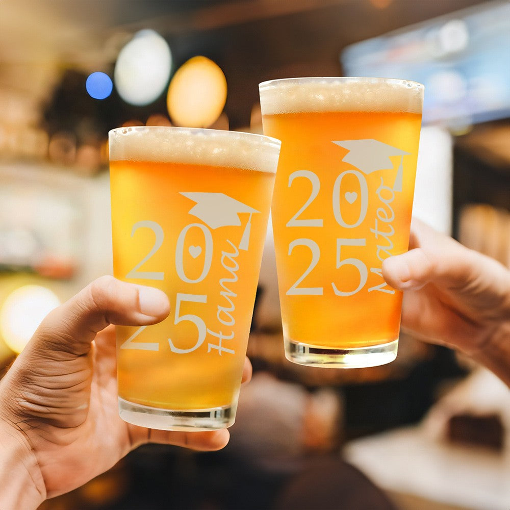 Personalized Name Graduation 16oz Beer Mug with Handle/Beer Pint Glass, Class of 2025 Graduation Keepsake, Graduation Gift for Family/Friends/Students