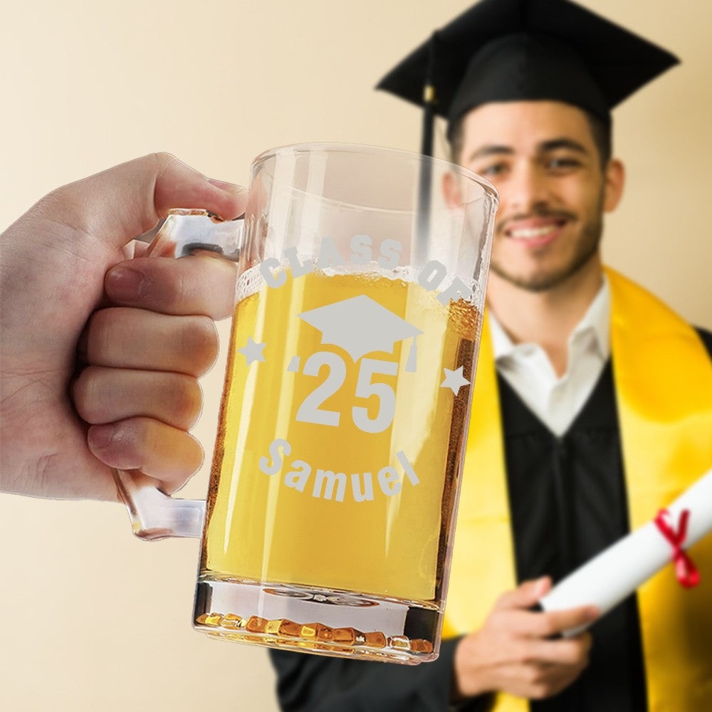 Personalized Name Graduation 16oz Beer Mug with Handle/Beer Pint Glass, Class of 2025 Graduation Keepsake, Graduation Gift for Family/Friends/Students