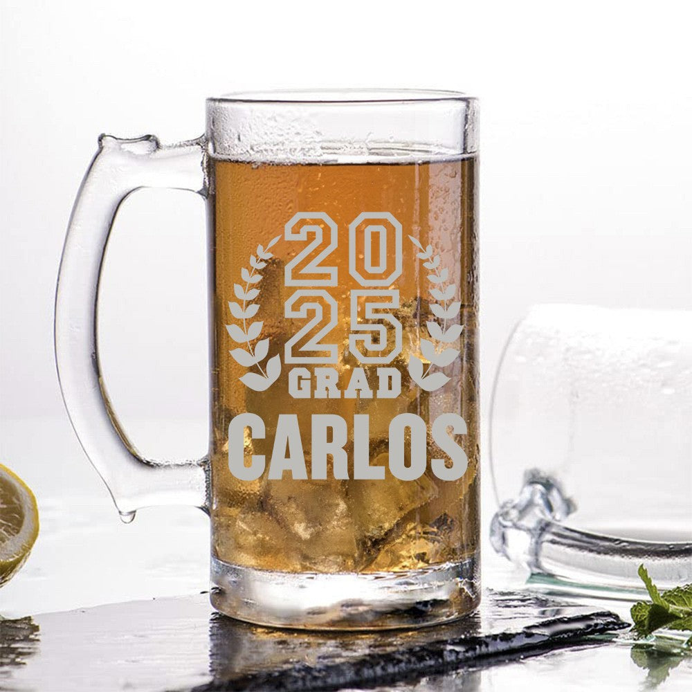 Personalized Name Graduation 16oz Beer Mug with Handle/Beer Pint Glass, Class of 2025 Graduation Keepsake, Graduation Gift for Family/Friends/Students