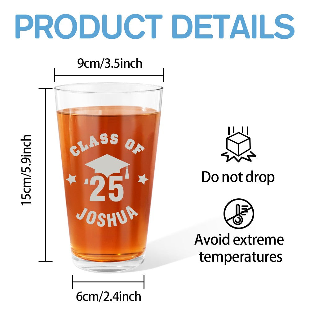 Personalized Name Graduation 16oz Beer Mug with Handle/Beer Pint Glass, Class of 2025 Graduation Keepsake, Graduation Gift for Family/Friends/Students
