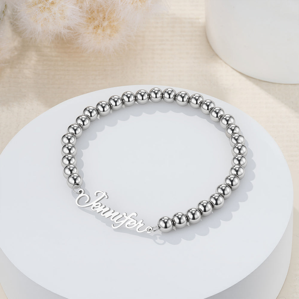 Personalized Name Beaded Bracelet/Anklet, Women's Minimalist Statement Jewelry, Birthday/Anniversary/Christmas Gift for Her/Wife/Mom/Friends