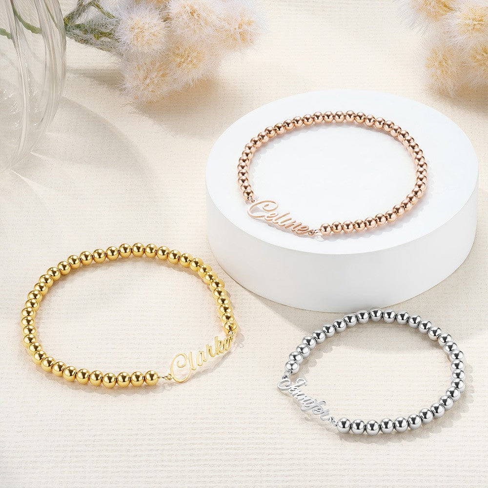Personalized Name Beaded Bracelet/Anklet, Women's Minimalist Statement Jewelry, Birthday/Anniversary/Christmas Gift for Her/Wife/Mom/Friends