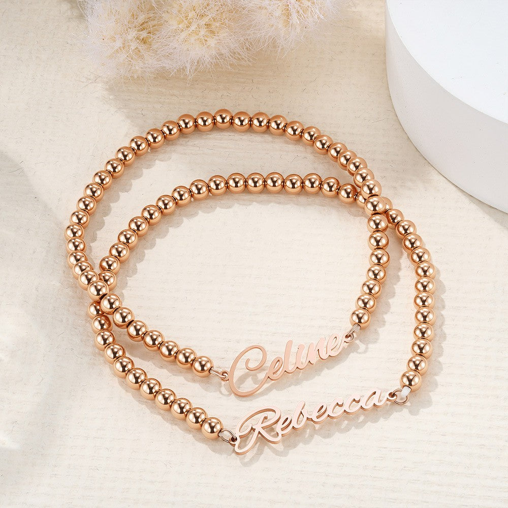 Personalized Name Beaded Bracelet/Anklet, Women's Minimalist Statement Jewelry, Birthday/Anniversary/Christmas Gift for Her/Wife/Mom/Friends