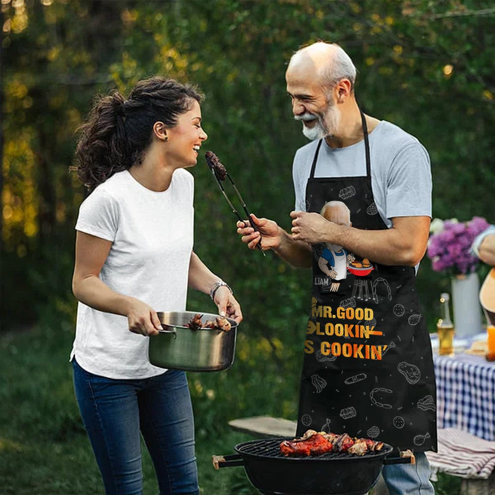 Personalized Face Photo Cartoon Design BBQ Apron, Custom Funny Men's Apron, Barbecue Party Favor, Father's Day Gift for Dad/Grandpa/Grill Lovers