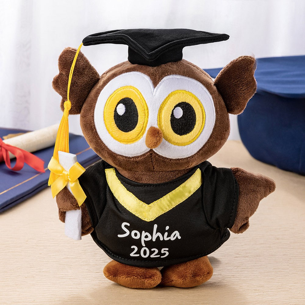 Personalized Graduation Owl Stuffed Animal, Plush Owl Doll with Bachelor Cap & Gown, Graduation Keepsake Class of 2025, Memorial Gift for Graduates