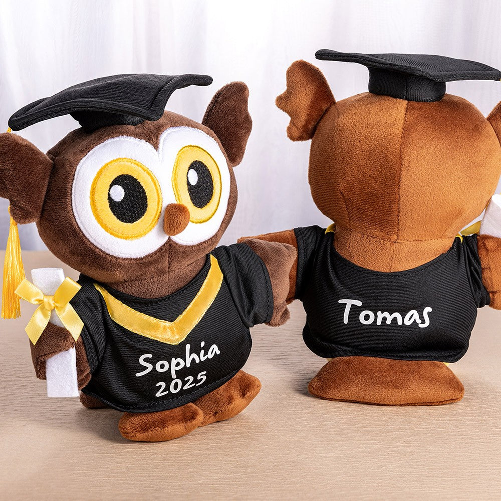 Personalized Graduation Owl Stuffed Animal, Plush Owl Doll with Bachelor Cap & Gown, Graduation Keepsake Class of 2025, Memorial Gift for Graduates