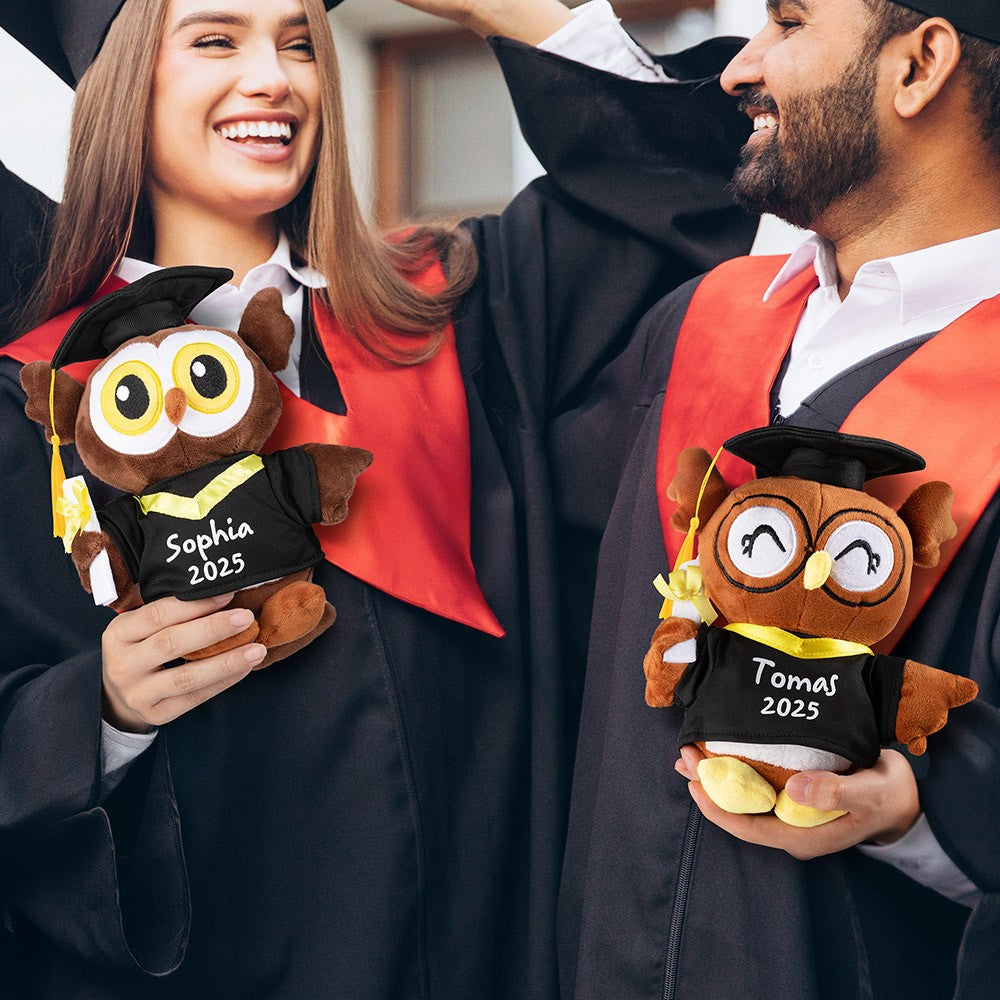 Personalized Graduation Owl Stuffed Animal, Plush Owl Doll with Bachelor Cap & Gown, Graduation Keepsake Class of 2025, Memorial Gift for Graduates
