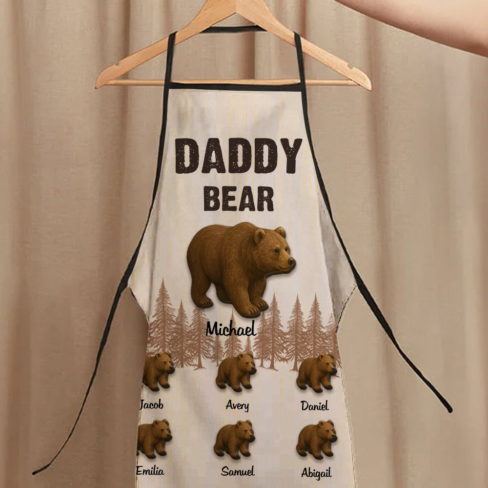 Personalized Papa Bear & Cubs Apron with Names, Custom Men's Waterproof Apron, Family BBQ Party Favor, Birthday/Father's Day Gift for Dad/Grandpa