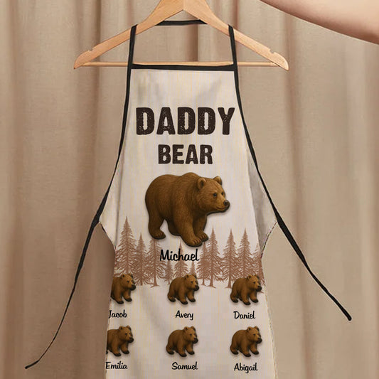 Personalized Papa Bear & Cubs Apron with Names, Custom Men's Waterproof Apron, Family BBQ Party Favor, Birthday/Father's Day Gift for Dad/Grandpa