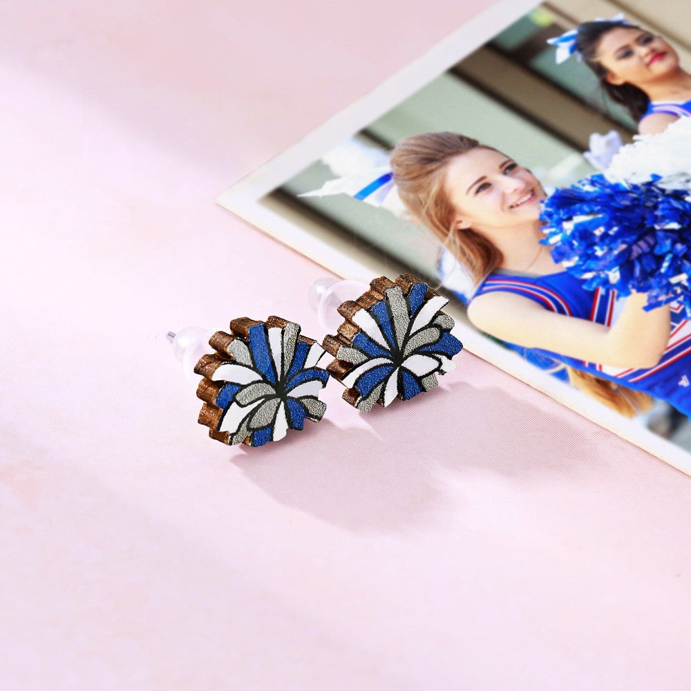 Custom Cheerleading Stud Earrings, Hand Painted Pom Pom Wooden Earrings/Ears Clip, Birthday/Appreciation Gift for Cheer Team/Coaches/Cheerleaders