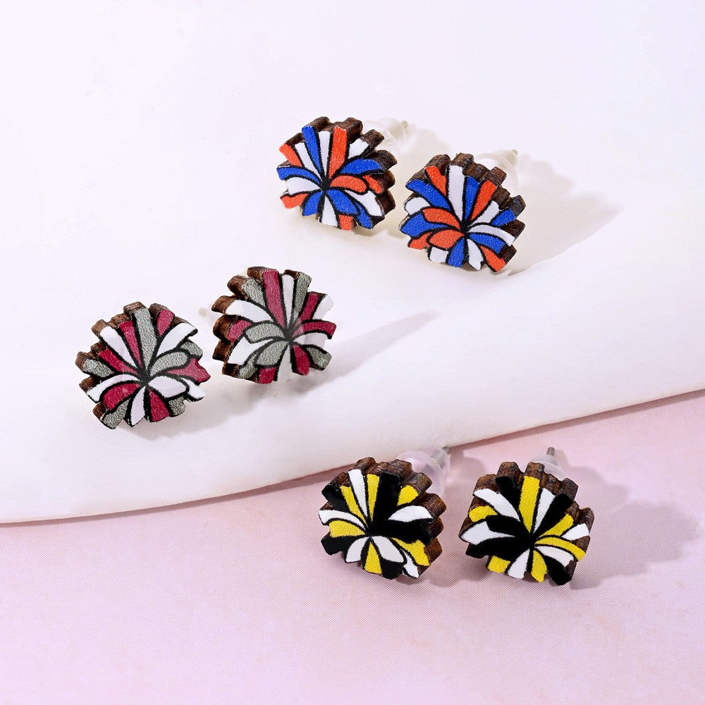 Custom Cheerleading Stud Earrings, Hand Painted Pom Pom Wooden Earrings/Ears Clip, Birthday/Appreciation Gift for Cheer Team/Coaches/Cheerleaders