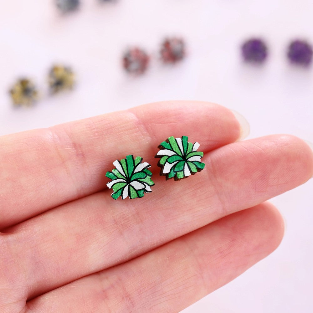 Custom Cheerleading Stud Earrings, Hand Painted Pom Pom Wooden Earrings/Ears Clip, Birthday/Appreciation Gift for Cheer Team/Coaches/Cheerleaders