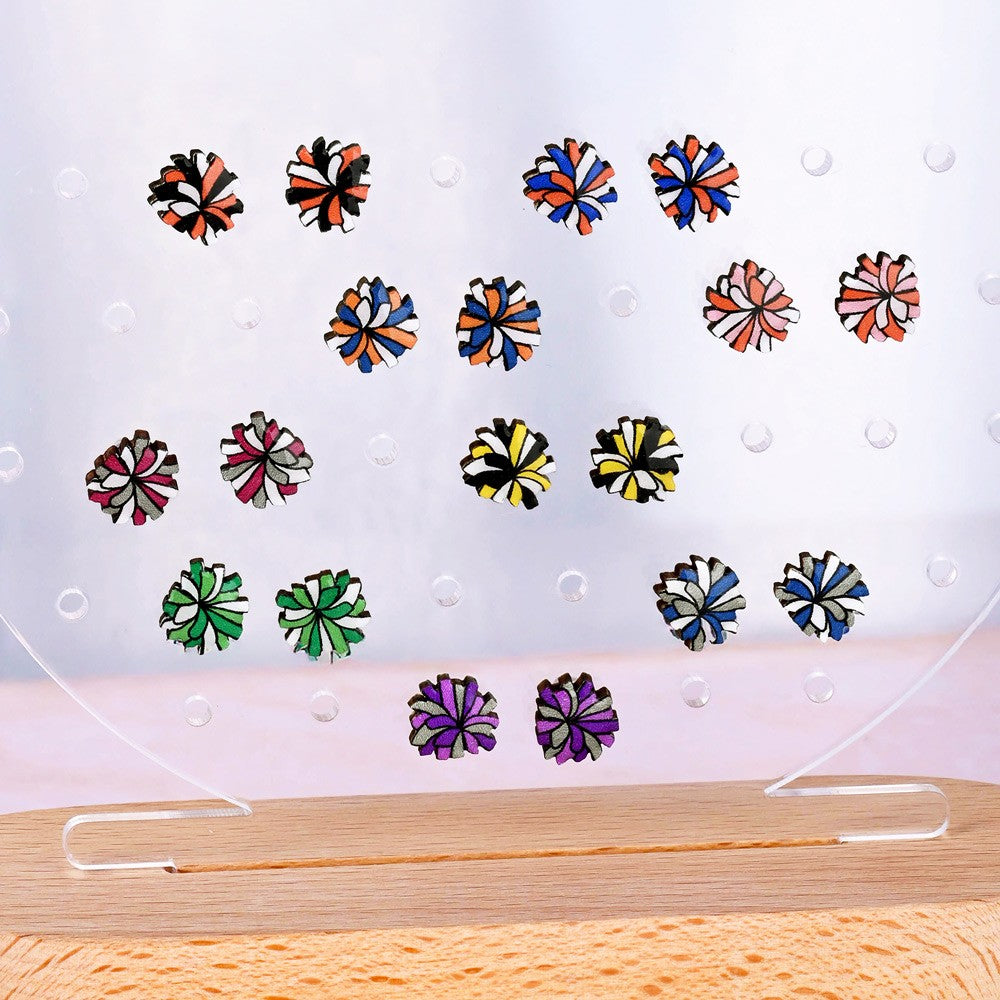 Custom Cheerleading Stud Earrings, Hand Painted Pom Pom Wooden Earrings/Ears Clip, Birthday/Appreciation Gift for Cheer Team/Coaches/Cheerleaders