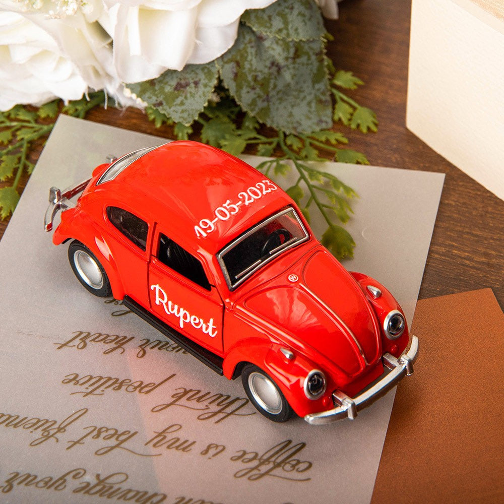 Personalized Name Mini Car Model, Mini Beetle Toy Car, Thank You Gift, Wedding Party Gift, Wedding Favors, Groomsmen Gifts, Gift for Page Boy