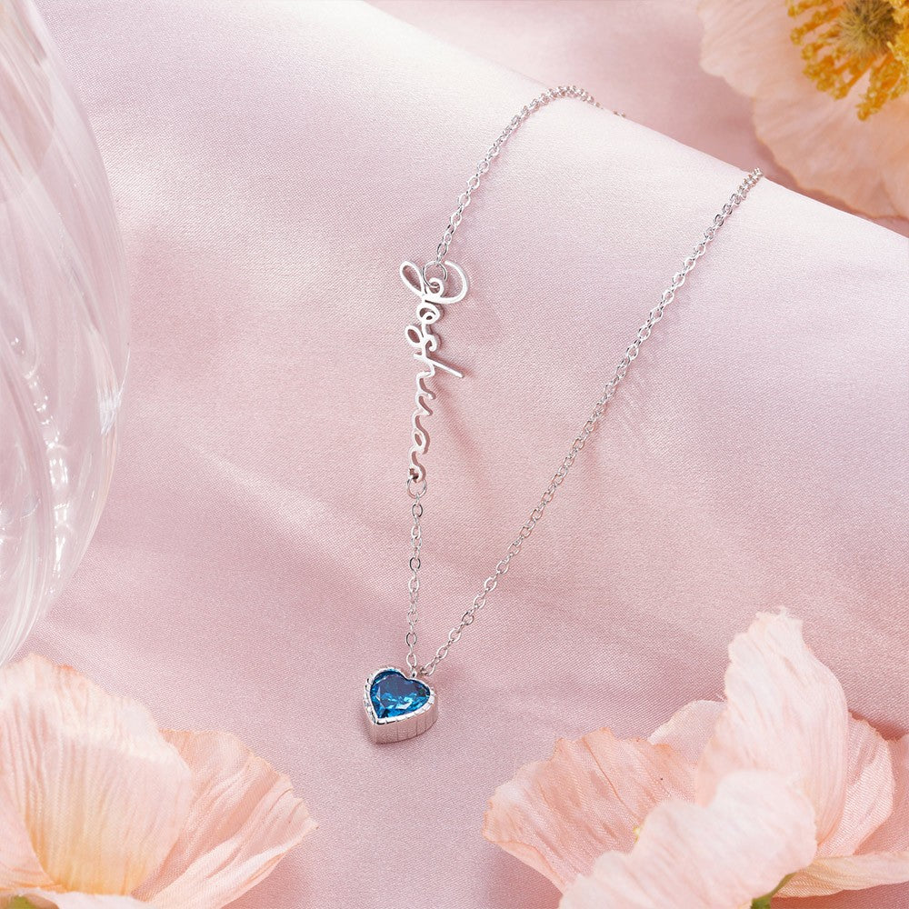 Personalized Sideway Name Necklace with Heart Birthstone, Women's Jewelry, Valentine's Day/Anniversary/Birthday Gift for Wife/Girlfriend/Bestie