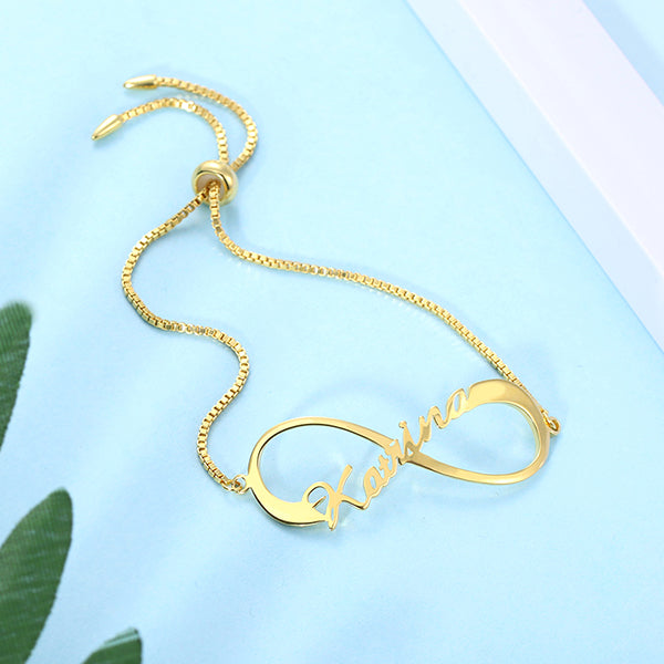 Engraved Infinity Bracelet in Gold