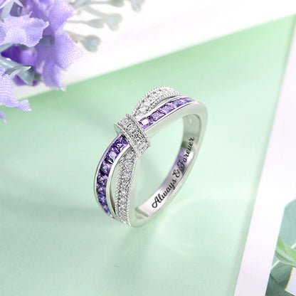 Engraved Cross-Over Birthstones Silver Ring