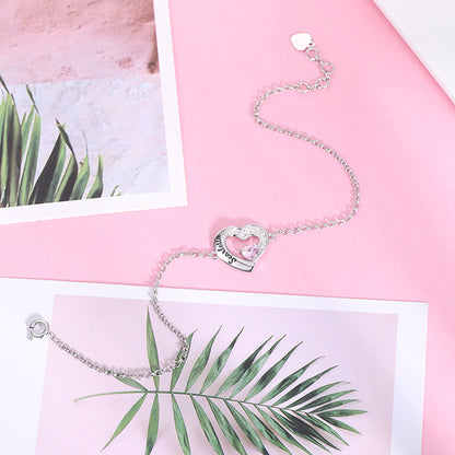 Customized Heart Birthstone Silver Bracelet