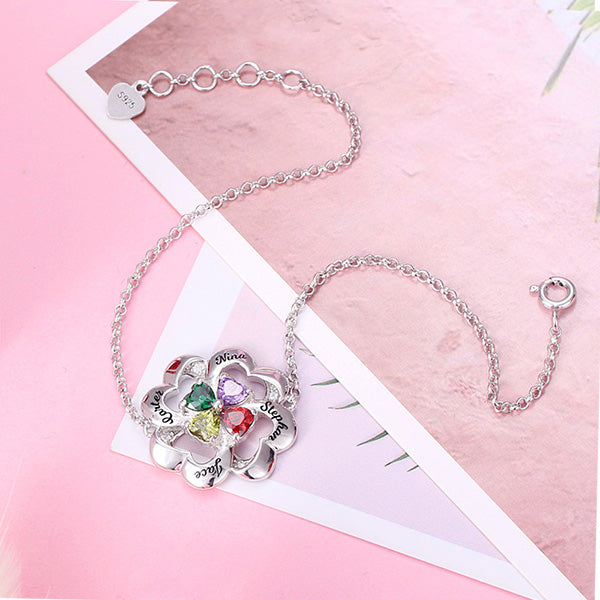 Personalized Four Heart Birthstone Bracelet in Silver