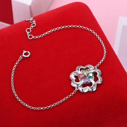 Personalized Four Heart Birthstone Bracelet in Silver