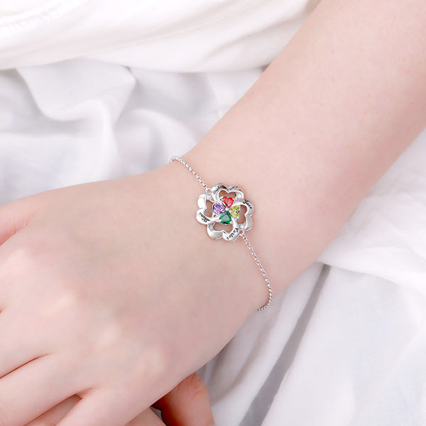 Personalized Four Heart Birthstone Bracelet in Silver