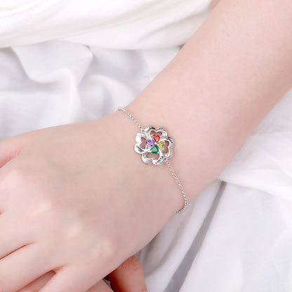 Personalized Four Heart Birthstone Bracelet in Silver
