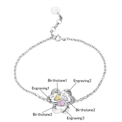Personalized Three Heart Birthstone Bracelet in Silver
