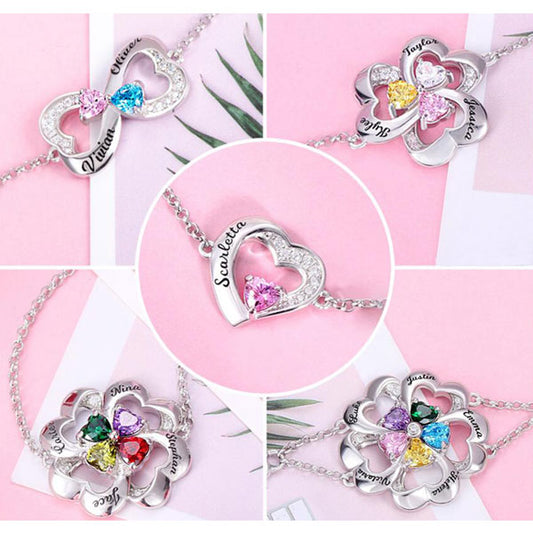 Customized Multiple Hearts Birthstones Bracelet