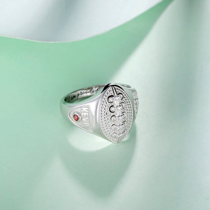 Personalized Silver Football Ring with Engraved Birthstone