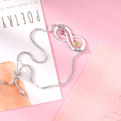 Customized Infinity Name Silver Bracelet with Birthstone