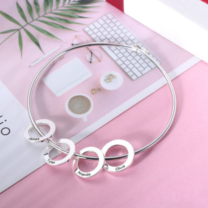 Personalized Bangle Bracelet with Heart/Round Pendants