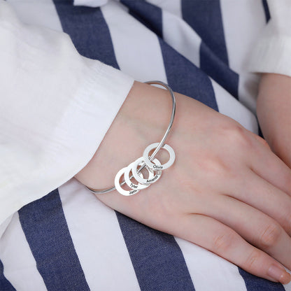 Personalized Bangle Bracelet with Heart/Round Pendants