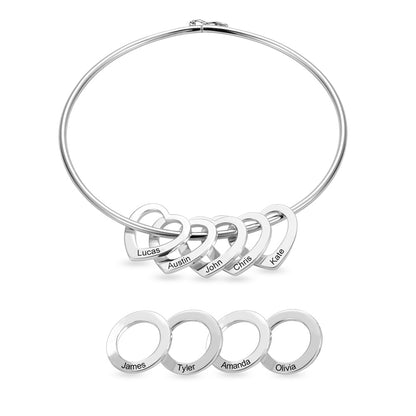 Personalized Bangle Bracelet with Heart/Round Pendants