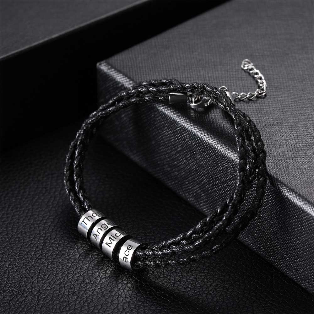 Men Stylish Stainless Steel Bracelet Embedded with Beads