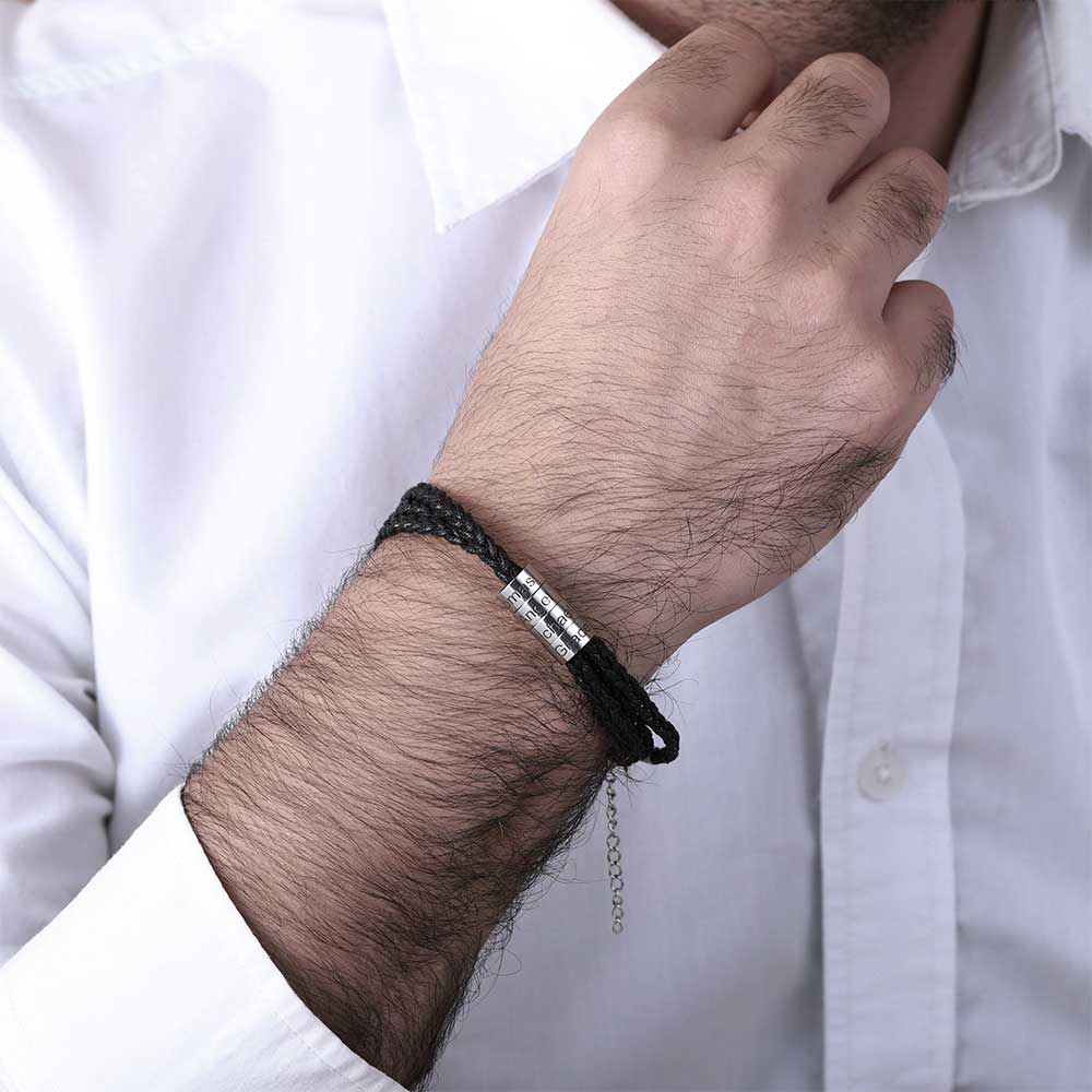 Men Stylish Stainless Steel Bracelet Embedded with Beads