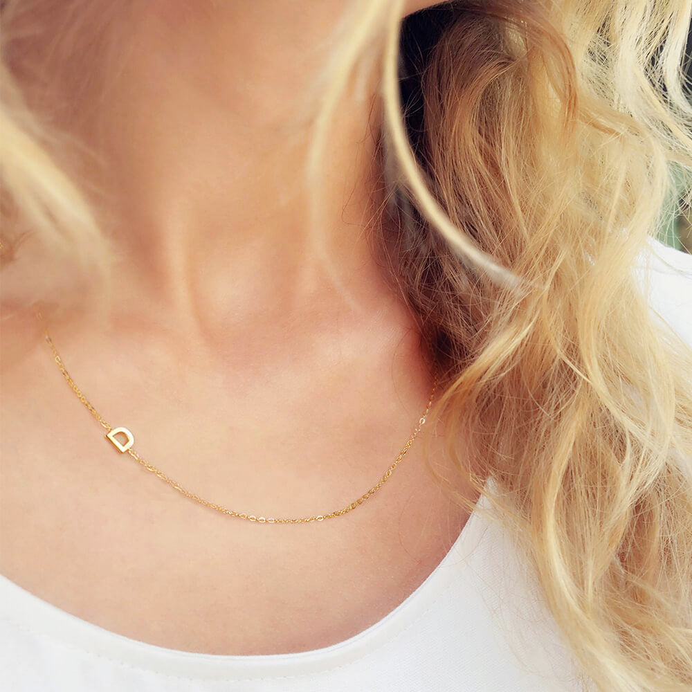 Customized Sideways Initial Necklace, Mother's Day Gifts, for Mom, for Her