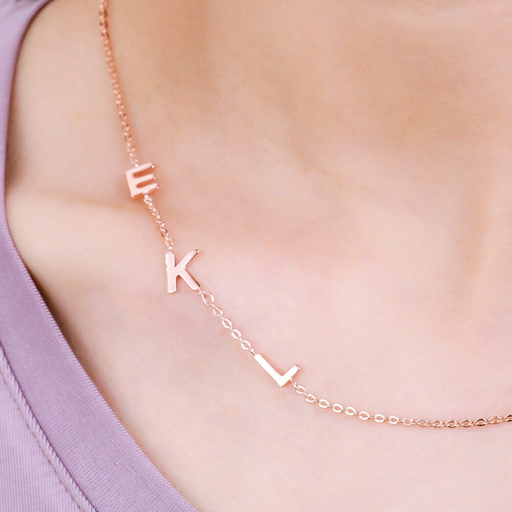 Customized Sideways Initial Necklace, Mother's Day Gifts, for Mom, for Her