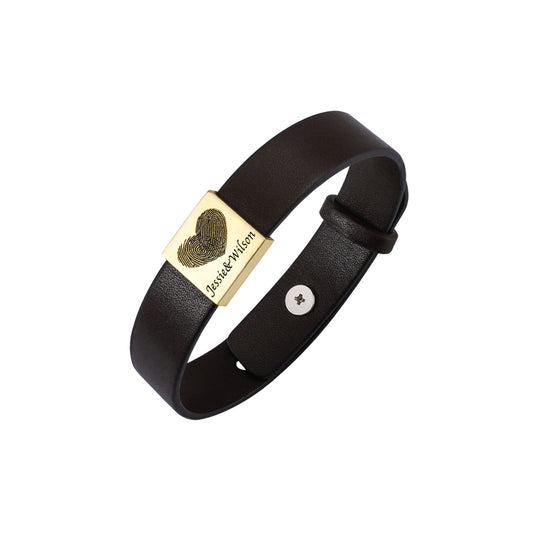 Personalized Men's Leather Bracelet with Couple's Fingerprint
