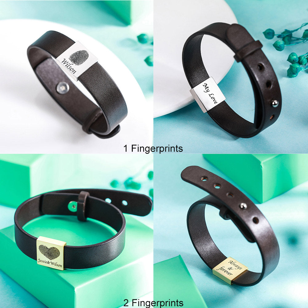 Personalized Fingerprint Men's Leather Bracelet