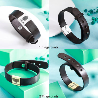 Personalized Fingerprint Men's Leather Bracelet
