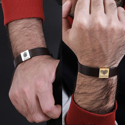 Personalized Fingerprint Men's Leather Bracelet