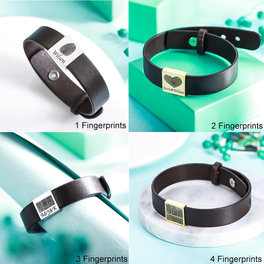 Personalized Fingerprint Men's Leather Bracelet