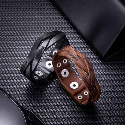 Custom-designed Text Weave Leather Bracelet