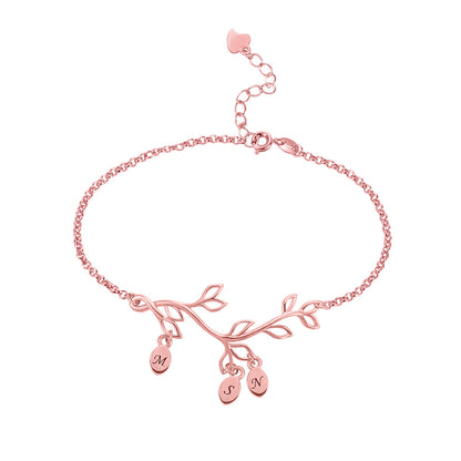 Custom Family Tree Branch Birthstone Bracelet Silver