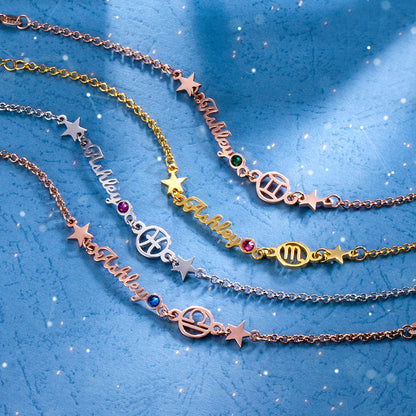 Customized Constellation Name Bracelet with Birthstone