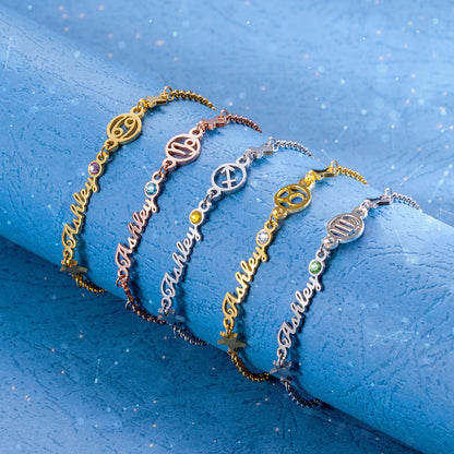 Customized Constellation Name Bracelet with Birthstone